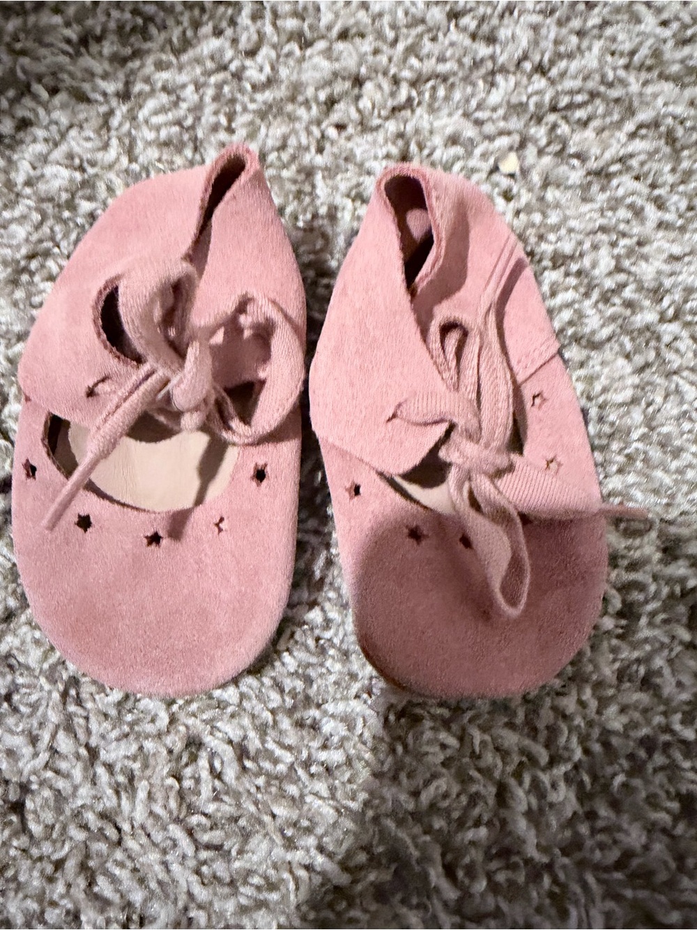 Zara Pink Suede Star-Cutout Baby Moccasins